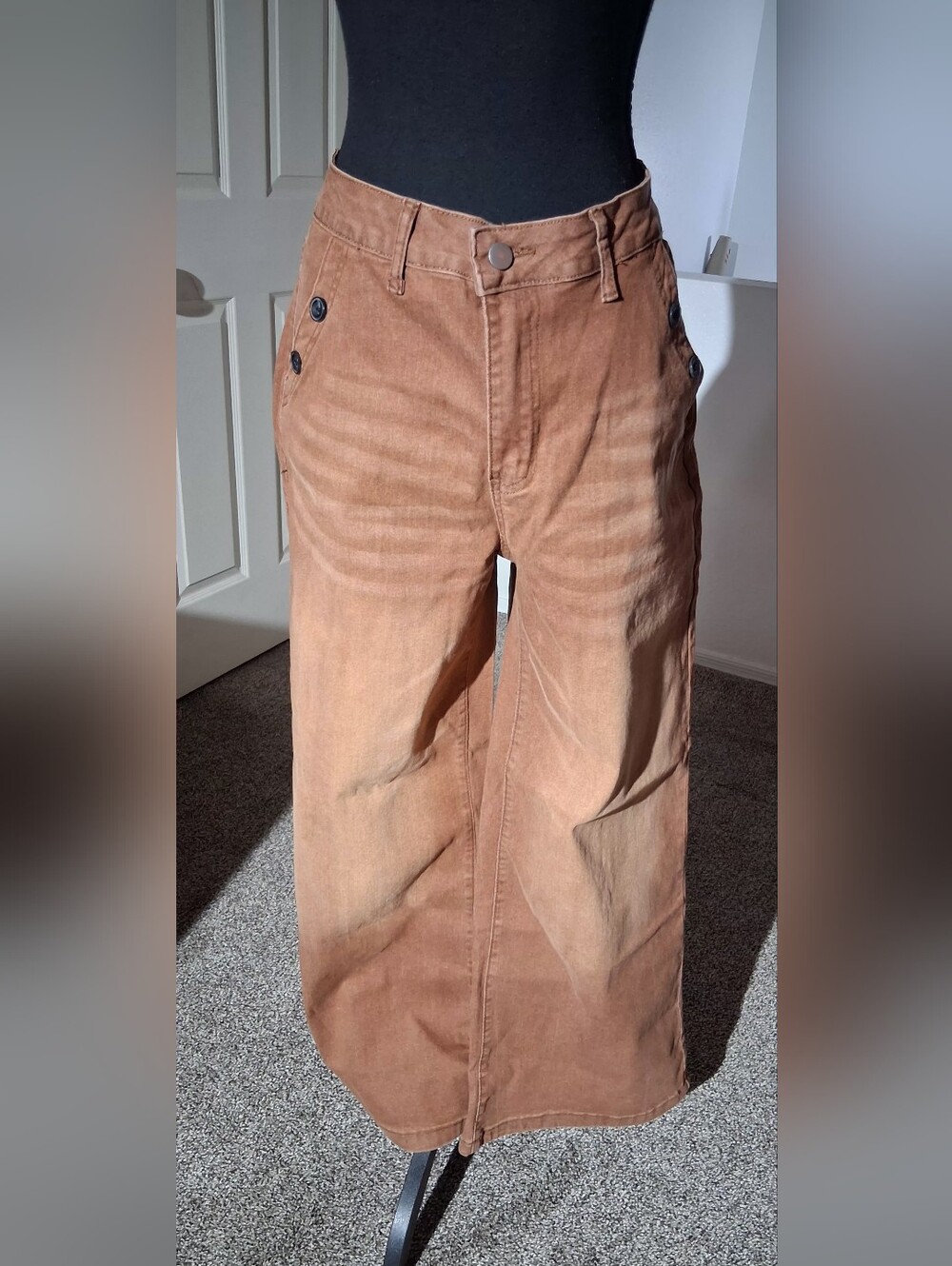 Brown Buttoned Wide Leg Jean Pants